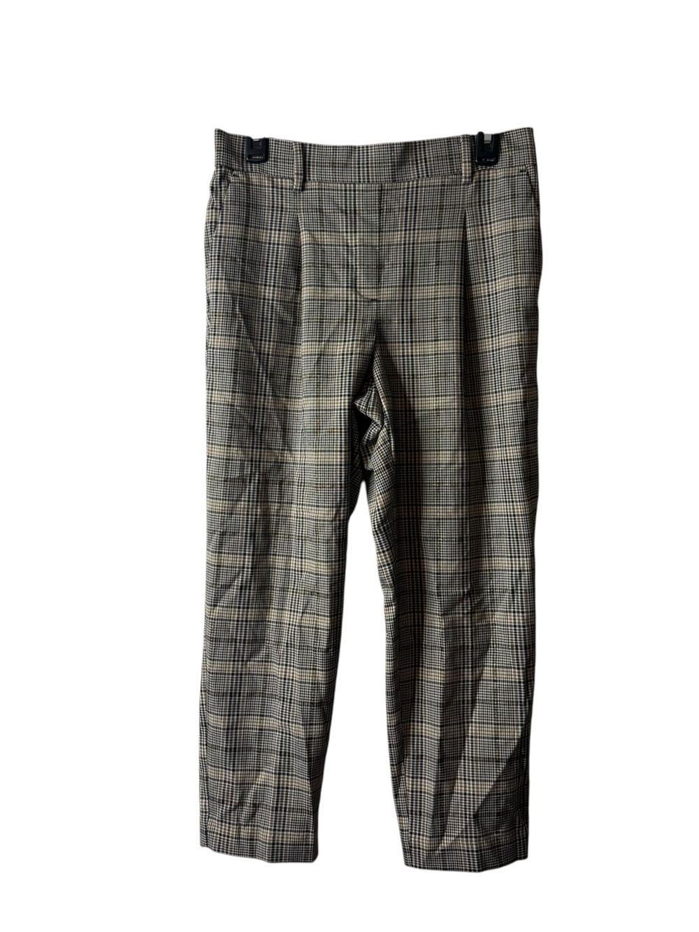 Loft Black Tan Houndstooth Metallic Pull On Straight Leg Pants